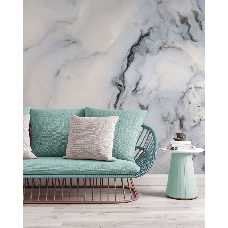 Everly Quinn Lemoore Peel And Stick White Marble Pattern With Curly